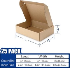 25 Pack Shipping Boxes, 8 X 6 X 2 Inch Corrugated Cardboard Packing Small Mailer