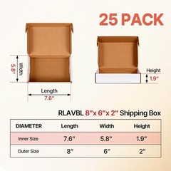 8x6x2 inches Small White Shipping Boxes 25 Pack,Corrugated Cardboard Gift Boxes,