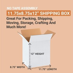 White Shipping Boxes 11.25″L x 8.75″W x 12″H (25 Pack) Small Medium Mailing B…