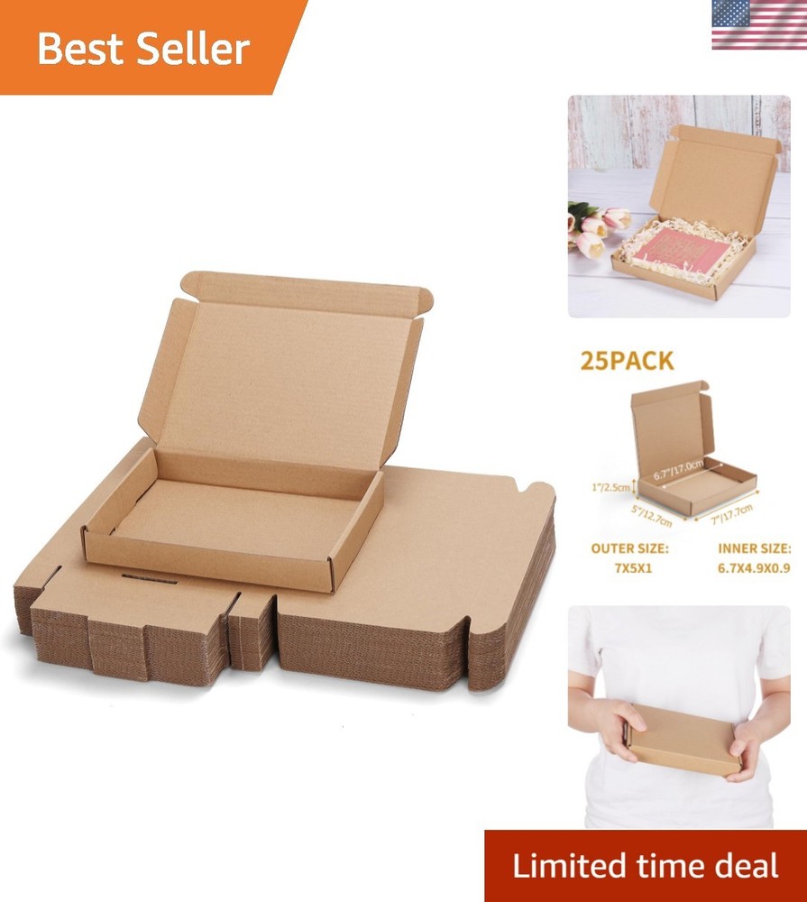 25 Pack 7x5x1 Inch Corrugated Mailer Boxes – Lightweight Gift Packaging Solution