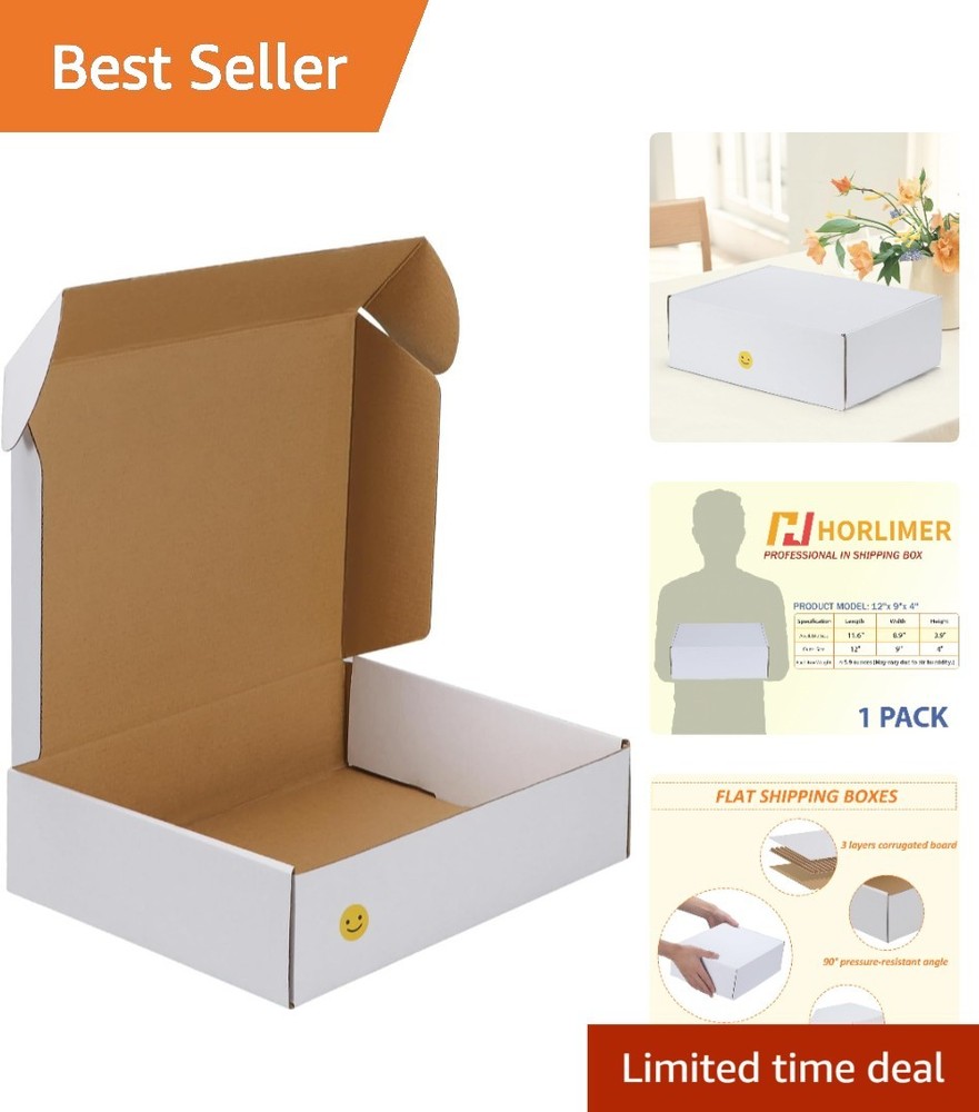 White Corrugated Shipping Box 12x9x4 – Easy Assembly for Small Business