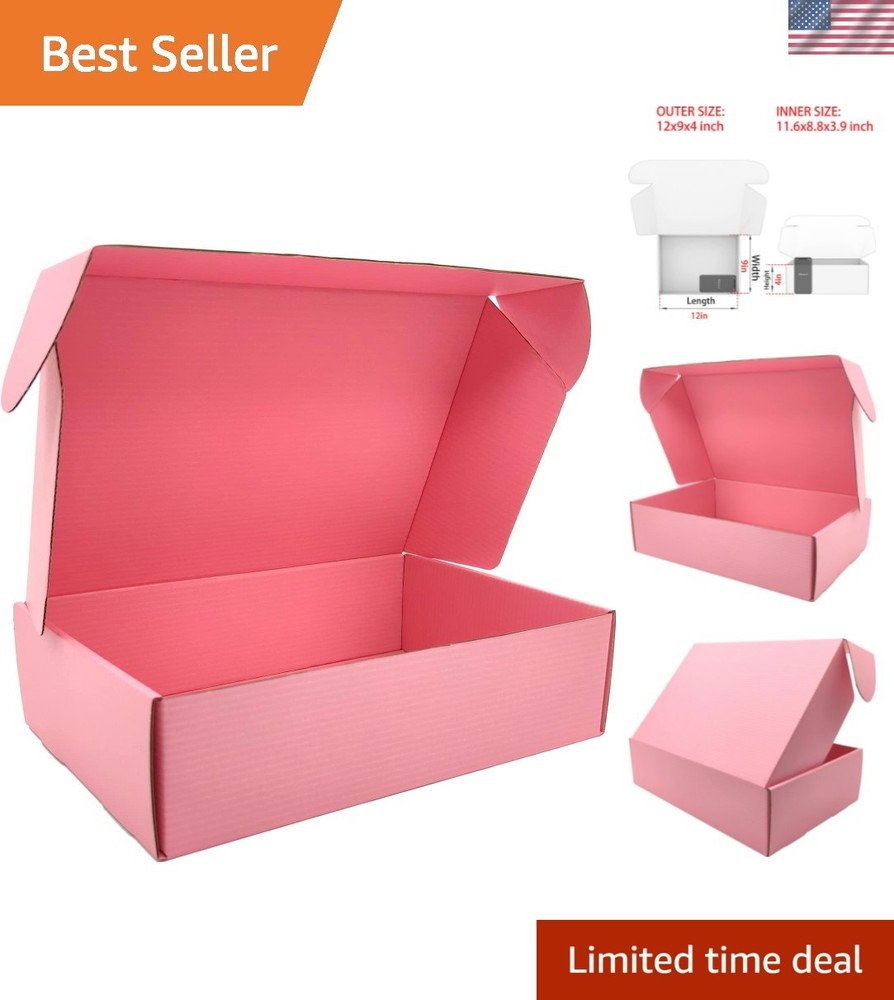 Recyclable Pink Mailer Boxes | 12x9x4 in. – Perfect for Gifts & Shipping
