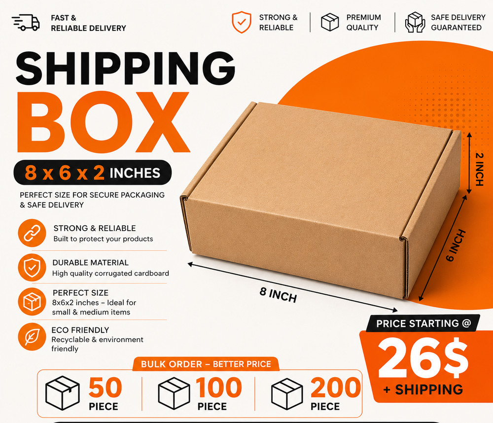 Supplyhut 8x6x2 Inch Corrugated Shipping Mailer Box 3 Layer Durable Packaging