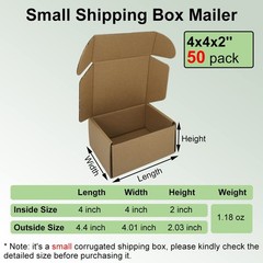 50 Pack Small 4x4x2” Shipping Boxes, Brown Corrugated Cardboard Mailers for …