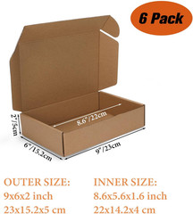 PHAREGE 9X6X2 Inch Shipping Boxes 6 Pack Brown, Tab Lock Tuck Top Mailer Boxes f