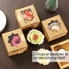 50 Pcs Brown Bakery Boxes with Window, Aoeoe 4x4x2.5 Inches Single Individual…