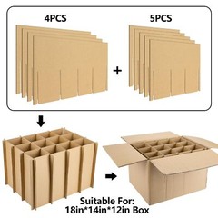 4 Sets Glass Packing Dividers with Foam Pouches for 18x14x12 Inch Boxes