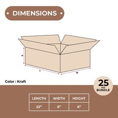 22 x 6 x 6″ ECT-32 25 Pack Kraft Corrugated Boxes