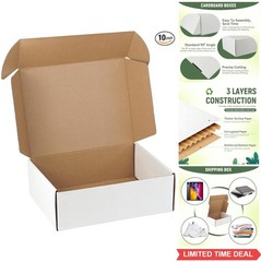 10 Pack 12x9x4 Inch White Corrugated Cardboard Shipping Boxes for Small