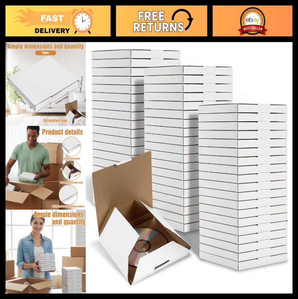 50 Pcs CD Mailer Boxes – Corrugated Shipping Boxes for Moving, Storage & Packagi