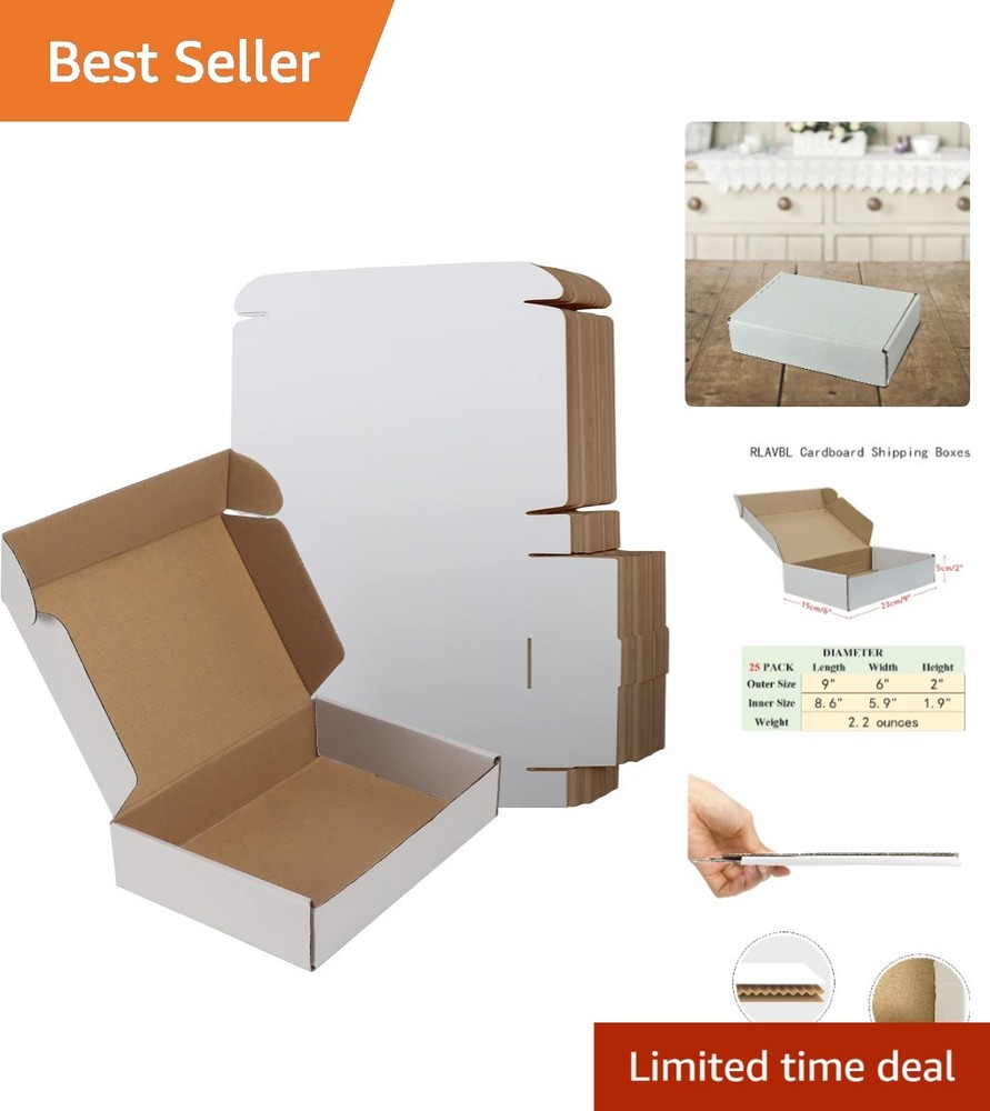 Lightweight White Shipping Boxes 9x6x2 for Small Items 25 Count