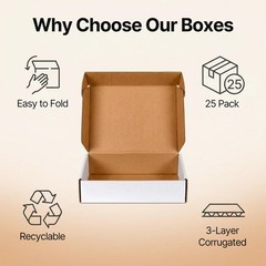 8x6x2 inches Small White Shipping Boxes 25 Pack,Corrugated Cardboard Gift Boxes,
