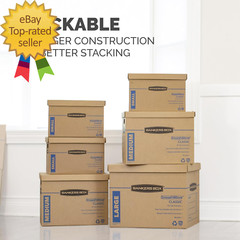 Medium Classic Moving Box 8 Pack, Reinforced Handles, Tape-Free Assembly, Box wi