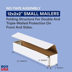 BOX USA BM1222 Corrugated Mailers, 12″ x 2″ x 2″, White 12x2x2, Oyster