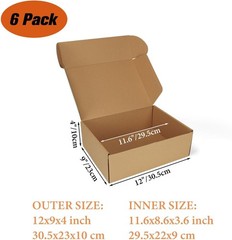 Easy-Fold 6 Pack 12x9x4 Inch Shipping Boxes – Strong Cardboard Mailer Solutions