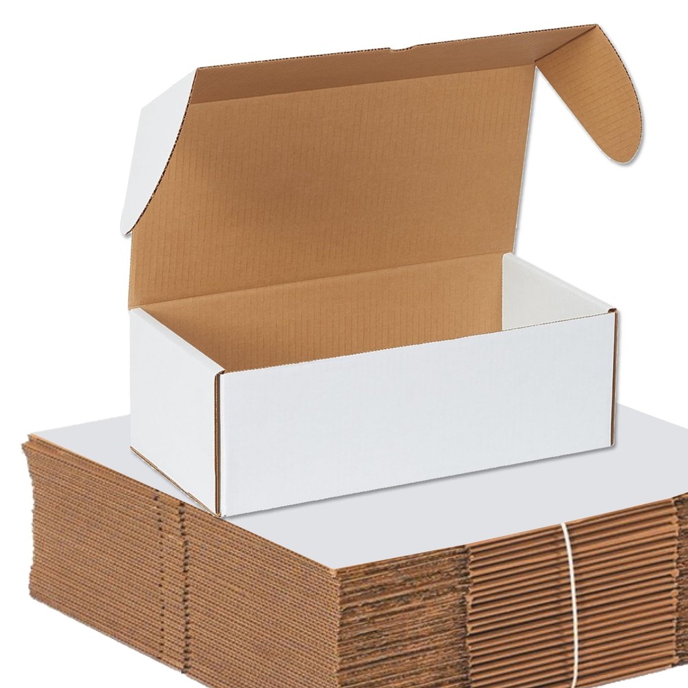 25 Pack Oyster White Medium Shipping Boxes 14.5×7.5×5 Crush Proof Cardboard