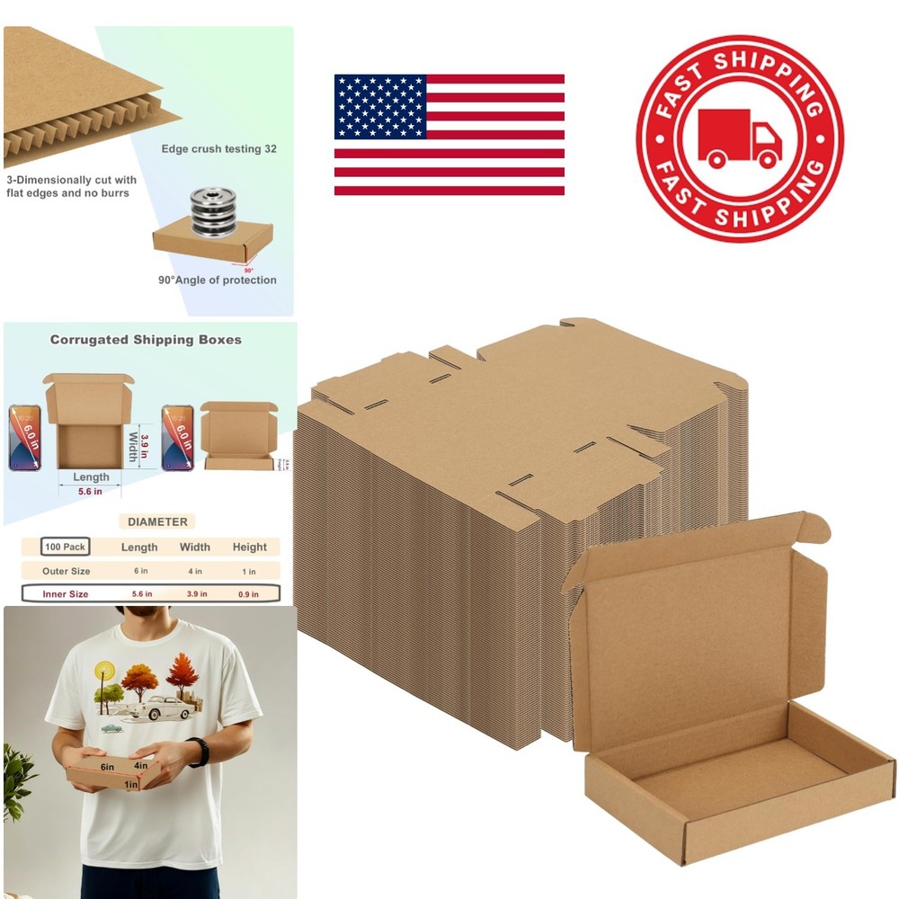 Sturdy Corrugated Cardboard Boxes 100 Pack 6x4x1 Inches for Safe Shipping