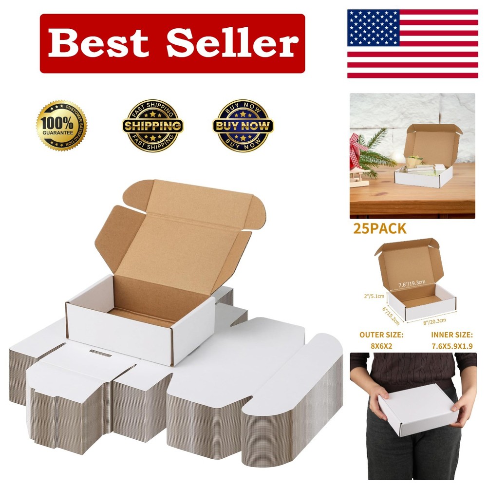 Versatile 8x6x2 Shipping Boxes – White Cardboard Gift & Mailer Packaging
