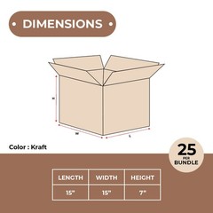 15 x 15 x 7″ Corrugated Boxes ECT-32 Brown Shipping/Moving/Packing Box 25/Bundle