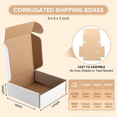 100 Pack 6x6x2in Corrugated Shipping Boxes White Cardboard Mailer Gift Boxes