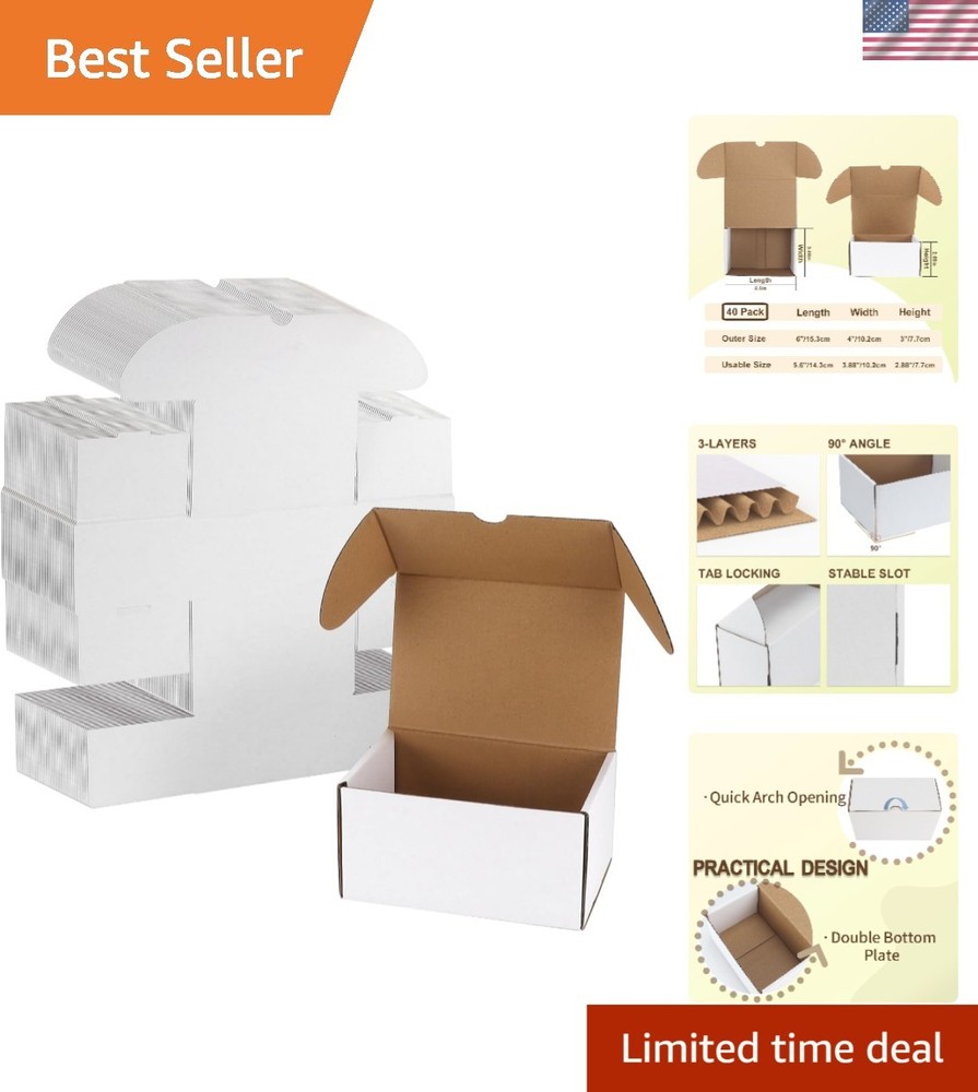Sturdy 6x4x3 White Corrugated Boxes – 40 Pack for Reliable Shipping Solutions