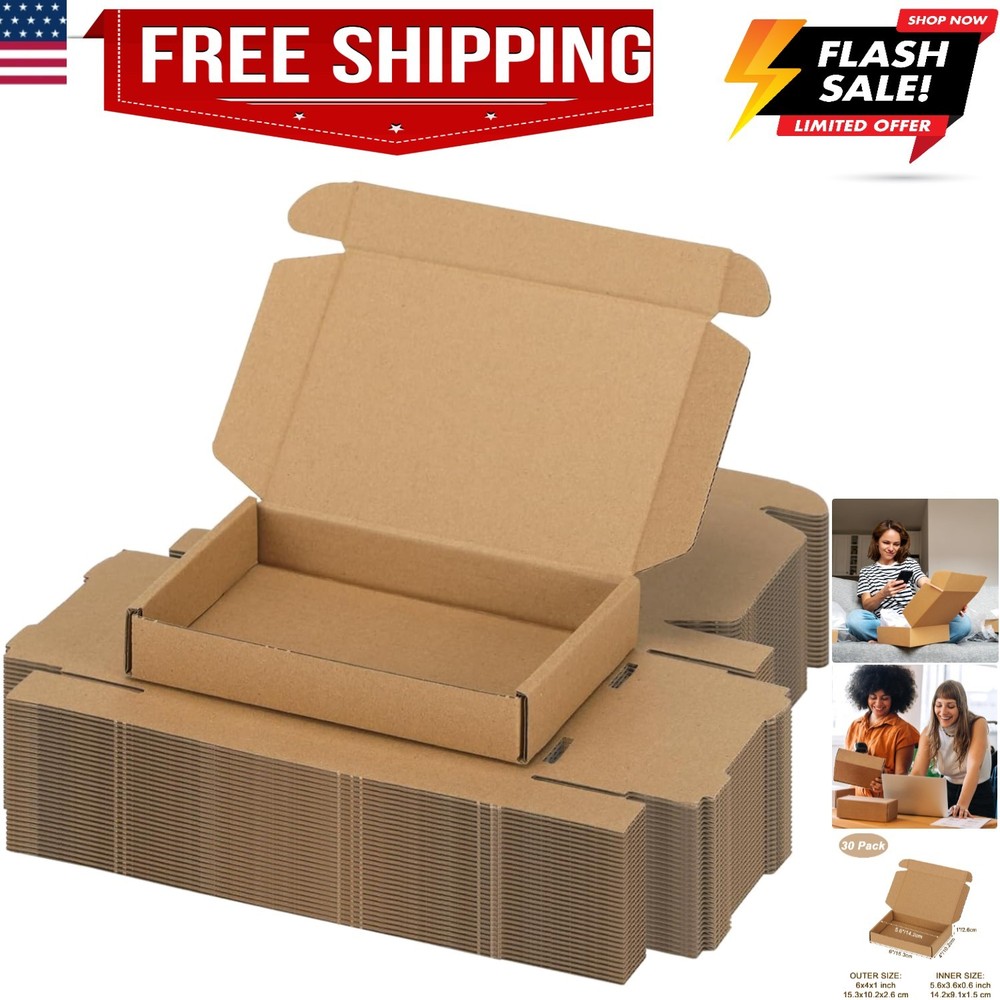 6x4x1 inch Shipping Boxes Set of 30 Brown, Inner Size 5.6×3.6×0.6 inch Cardbo…