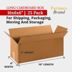 Partners Brand P1666 Long Corrugated Boxes, 16″L x 6″W x 16″ x 6″ x 6″, Kraft