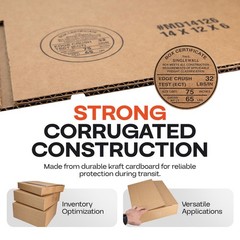 Multi-Depth Corrugated Shipping Boxes, 14″L x 12″W x 6″H, Pack of 5 – USA-Mad…
