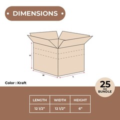 12 1/2 x 12 1/2 x 6″ Multi-Depth Corrugated Boxes, Brown 25/Bundle ECT-32