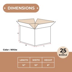 12 x 10 x 8″ White Corrugated Boxes 25/Bundle ECT-32 Shipping/Mailing Boxes