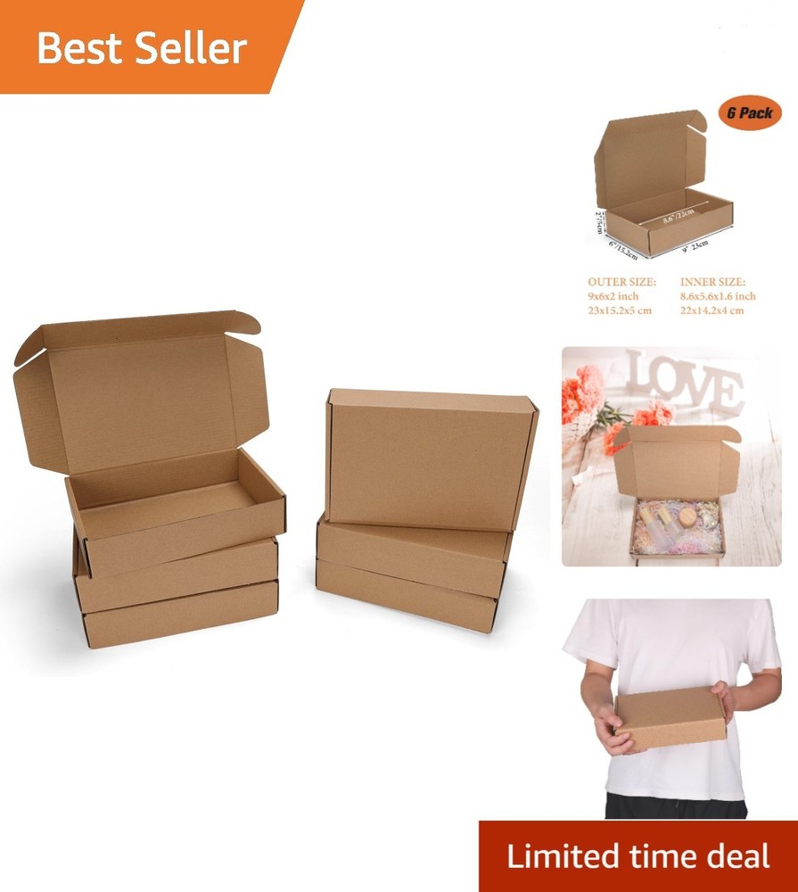 9x6x2 inch Shipping Boxes 6 Pack Brown, Tab Lock Tuck Top Mailer Boxes for Pa…