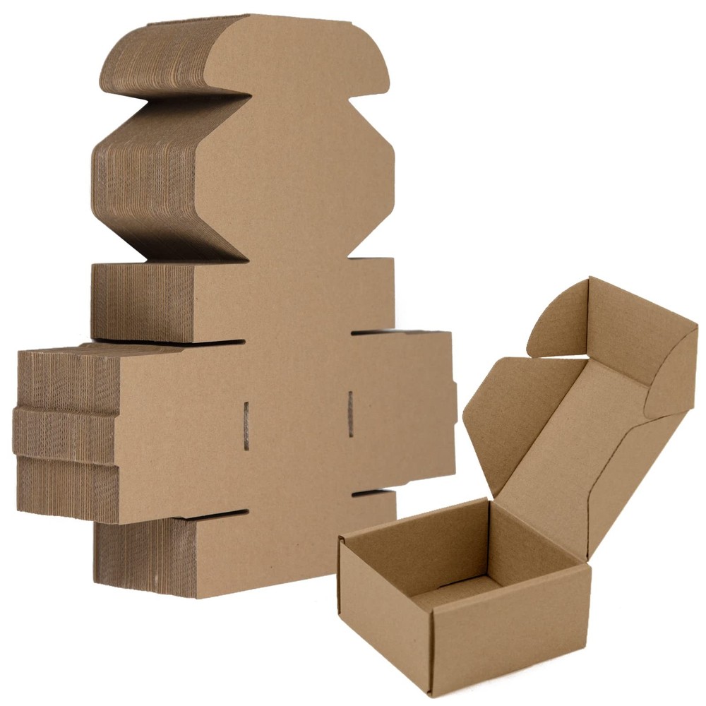 50 Pack 4x4x2 Inches Small Shipping Boxes, Brown Corrugated Cardboard Boxes, …