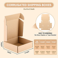 100 Pack Shipping Boxes 6 X 6 X 2 Inch Corrugated Cardboard Boxes Small Mailing