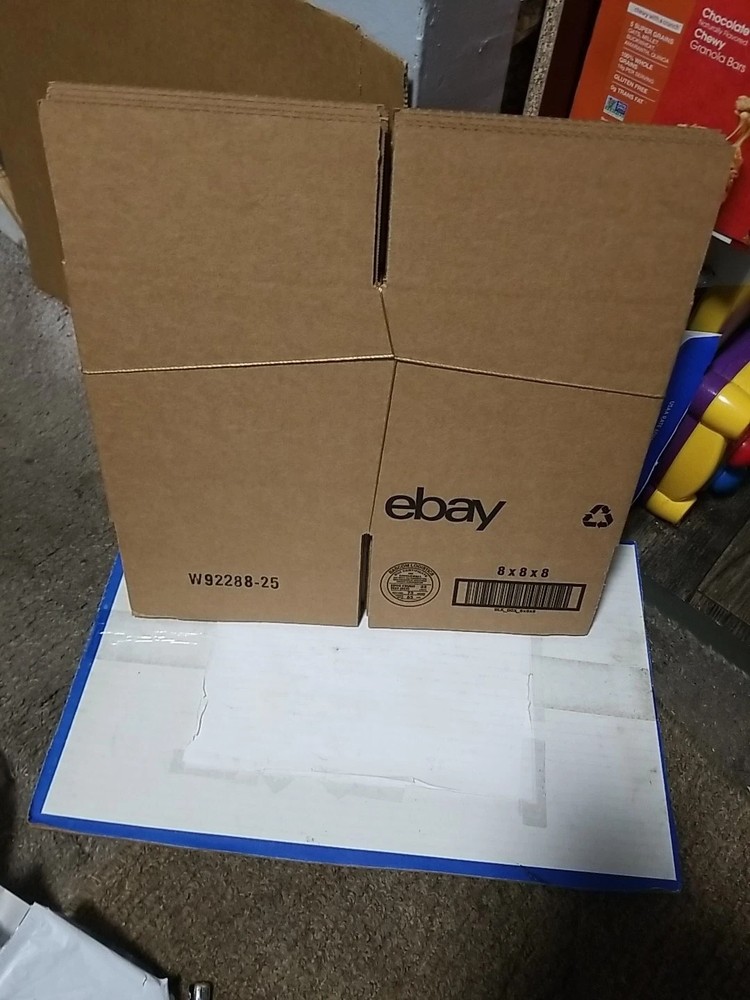 5 Shipping Boxes– 8″x 8″x 8″; NEW; Folded Flat; Shipped Flat; (ebay Logo)