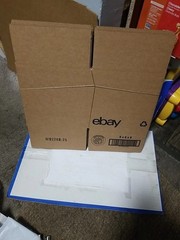 5 Shipping Boxes– 8″x 8″x 8″; NEW; Folded Flat; Shipped Flat; (ebay Logo)