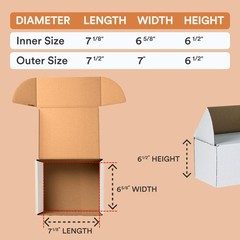 7″ Deluxe Shipping Boxes, 7 1/2″L x 7″W x 6 1/2″H, 25-Pack – White Box Mailer…
