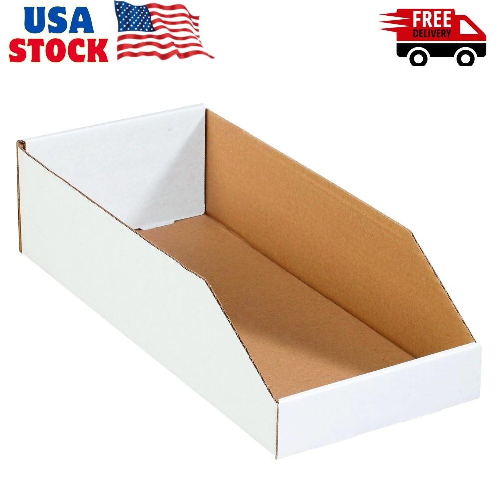 Open Top Bin Boxes, 8″ x 18″ x 4 1/2″, Oyster White (Pack of 50)
