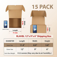 12X9X6 Shipping Boxes Set of 15, Brown Corrugated Cardboard Mailer Box for Packi