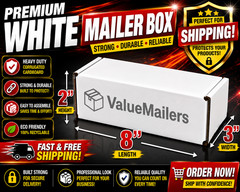 250 – 8 x 3 x 2 White Corrugated Shipping Mailer Packing Box Boxes