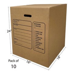 Uboxes Moving Boxes with Handles, 10 Premium Large, 18 18″ x x 24″, Brown