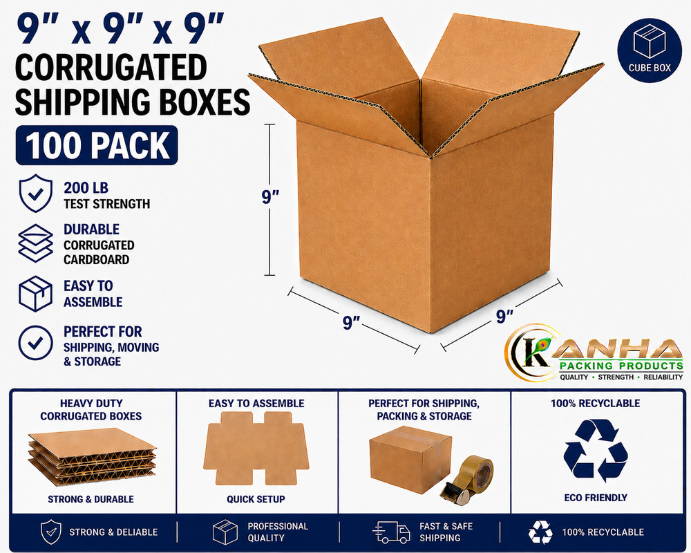 9x9x9 100 Boxes Corrugated Shipping Heavy Duty Moving Storage Packing Cardboard
