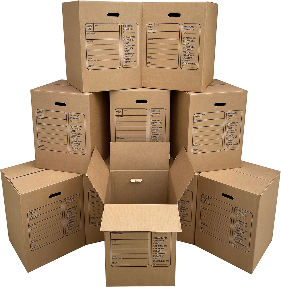 Moving Boxes with Handles, 10 Premium Large, 18 X 18 X 24, Brown, BOXINDSLAR10