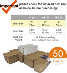 50 Pack 7X6X3” Small Shipping Boxes, Corrugated Cardboard Mailers for Business,