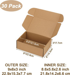 9X6X3 Inch Shipping Boxes Set of 30 Brown, Inner Size 8.6X5.6X2.6 Inch Cardboard
