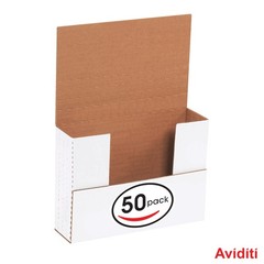 White Easy-Fold Mailing Boxes, 7 1/2 x 5 1/2 x 2 Inches, Pack of 50, Crush-Pr…