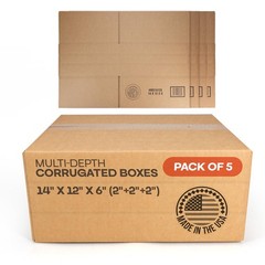 Multi-Depth Corrugated Shipping Boxes, 14″L x 12″W x 6″H, Pack of 5 – USA-Mad…