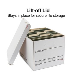 STAPLES Corrugated File Box Lift Off Lid, Letter/Legal Size, White/Black, 10/…