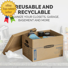 Medium Classic Moving Box 8 Pack, Reinforced Handles, Tape-Free Assembly, Box wi