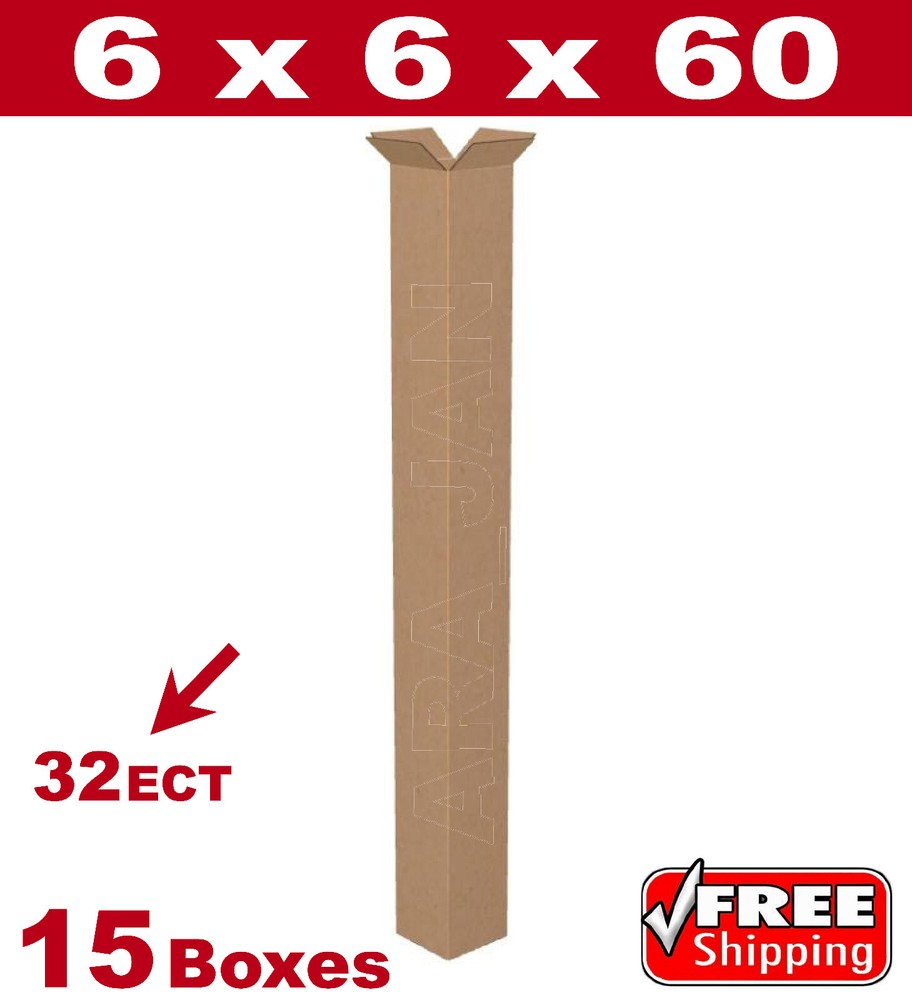 15 – 6x6x60 Cardboard Boxes Mailing Packing Shipping Box 32ECT Corrugated Carton
