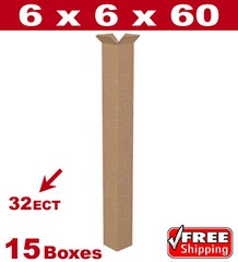 15 – 6x6x60 Cardboard Boxes Mailing Packing Shipping Box 32ECT Corrugated Carton